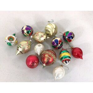 Vintage Christmas Glass Ball Ornaments Drop Round Lot of 13